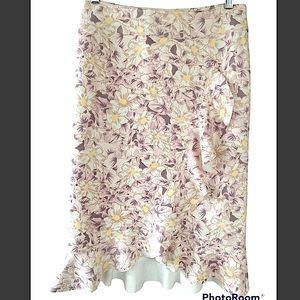Anthropologie Floral Pencil Skirt - Purple and Yellow